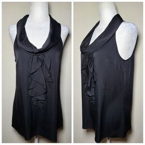 WHBM|Silk Blend Black Sleeveless Black Ruffle Blouse, 6